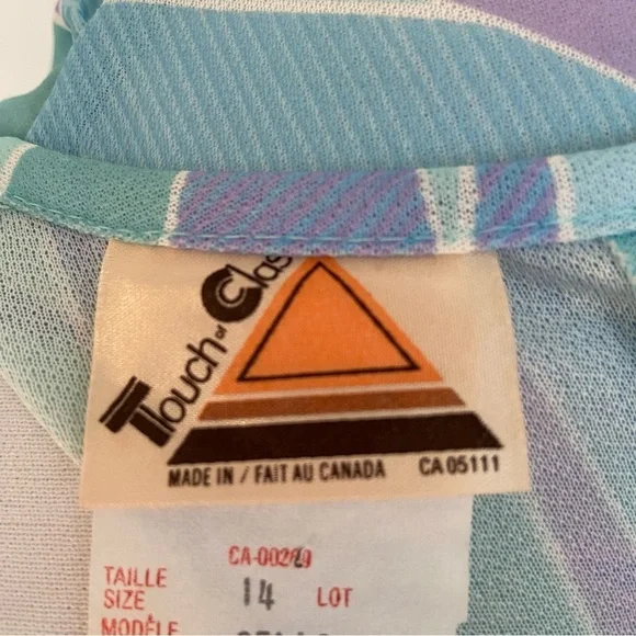 Vintage dress Touch Class pleated A-line pastel pink blue green belted size 14 - Picture 12 of 15